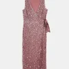 Pink Sequin Wrap Midi Dress