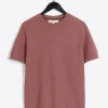 Pink slim fit textured knit t-shirt