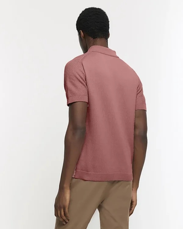 Pink slim fit textured knit polo