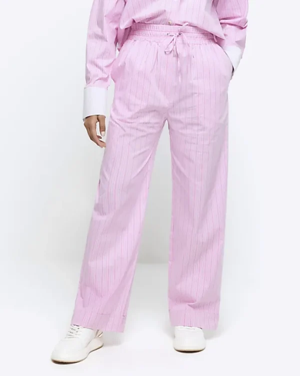 Pink stripe straight pull on trousers