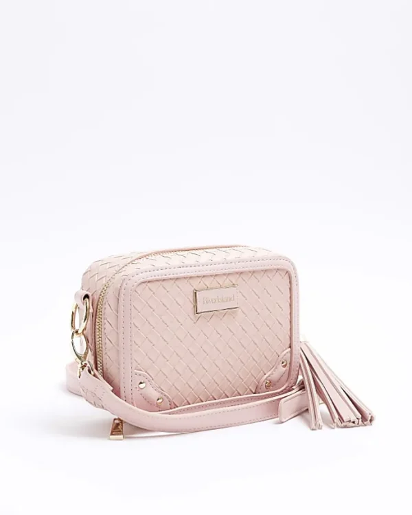 Pink weave cross body bag