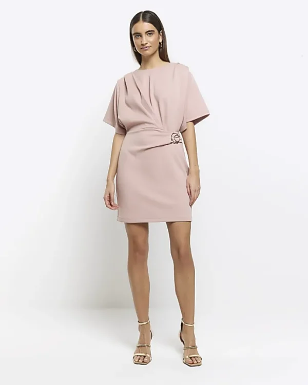 Pink wrap buckle t-shirt mini dress