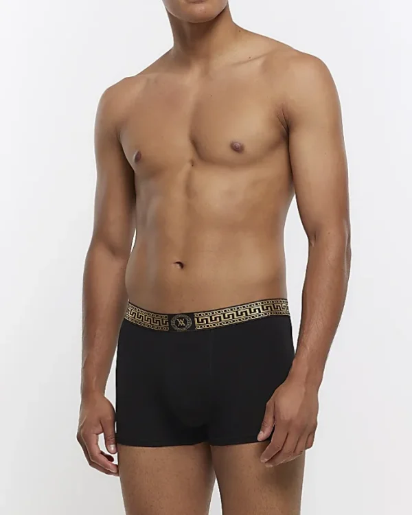 4PK Black geometric cotton stretch trunks