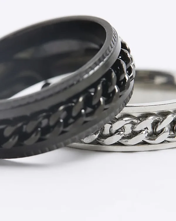 2PK black stainless steel chain rings