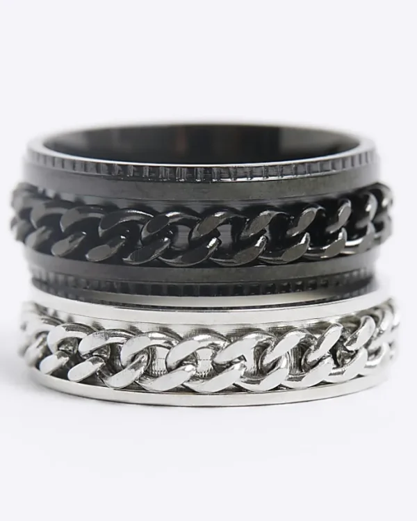 2PK black stainless steel chain rings