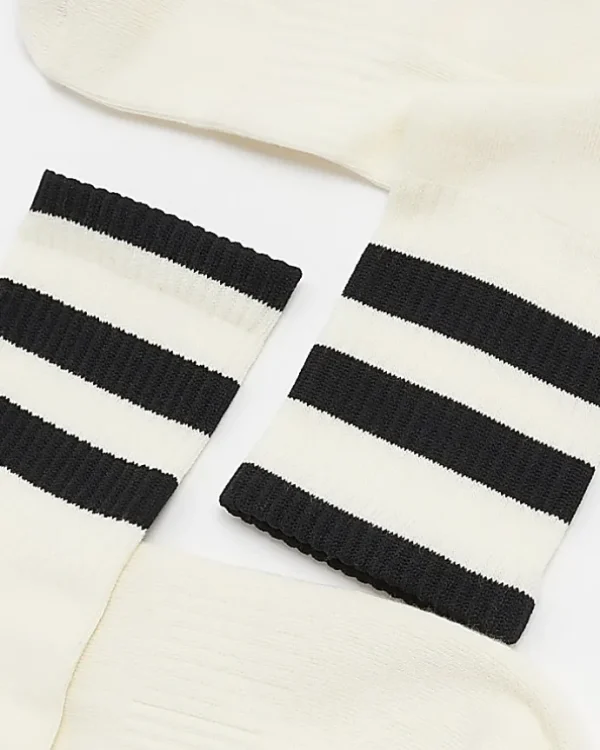 3PK ecru stripe midi tube socks