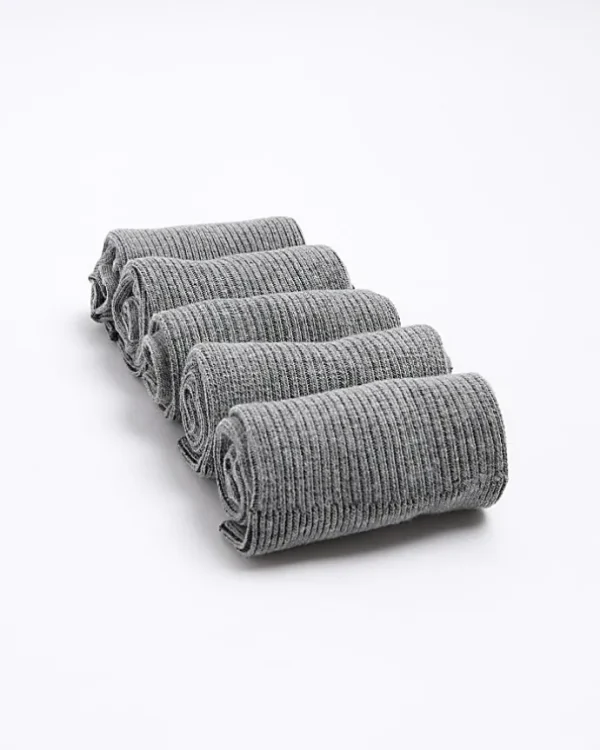 5PK Grey ribbed ankle socks