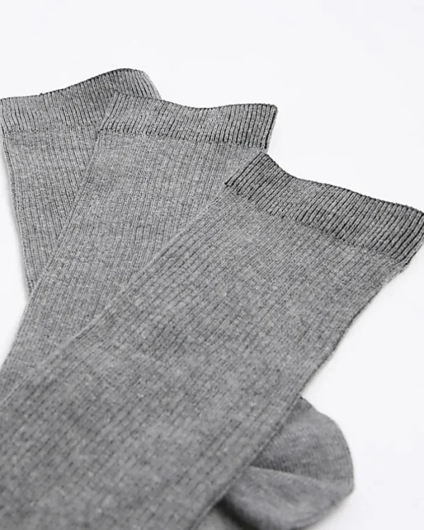 5PK Grey ribbed ankle socks