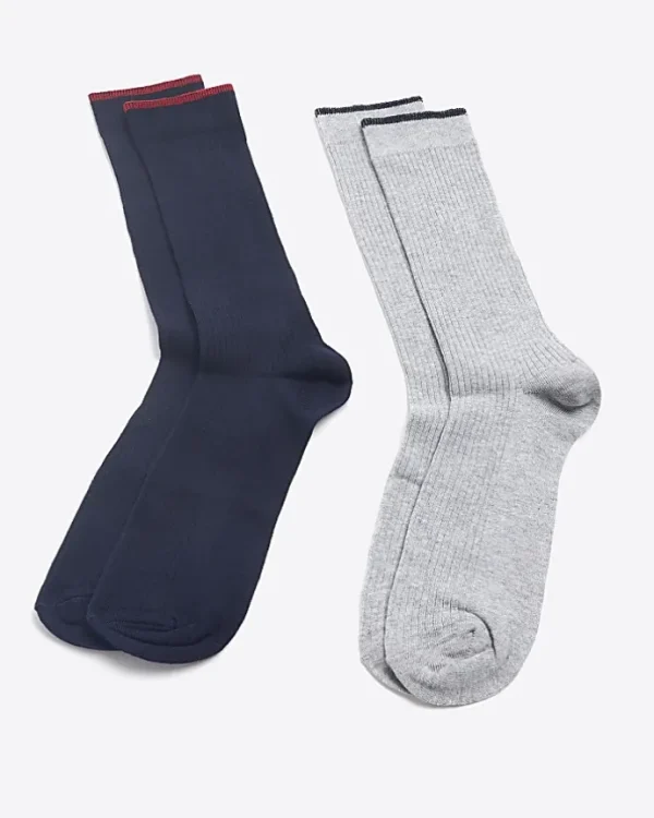 5PK Grey ribbed ankle socks