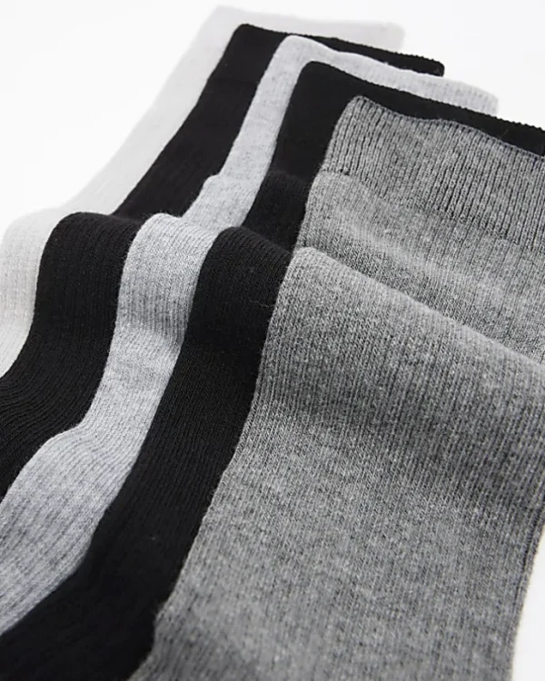 5PK Grey ribbed ankle socks