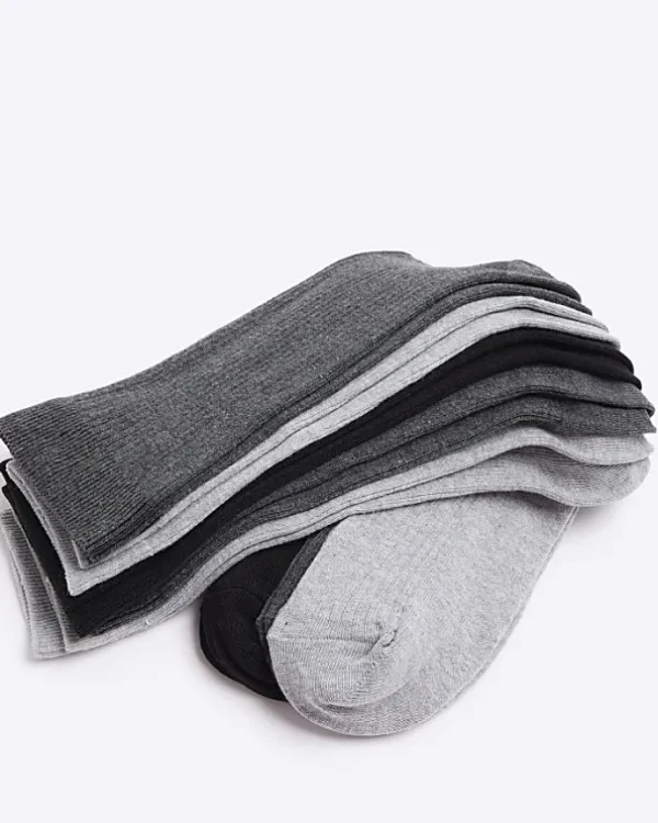 5PK grey ribbed ankle socks