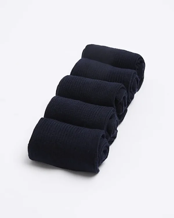 5PK Navy ribbed ankle socks