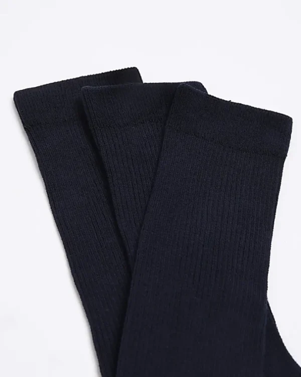 5PK Navy ribbed ankle socks