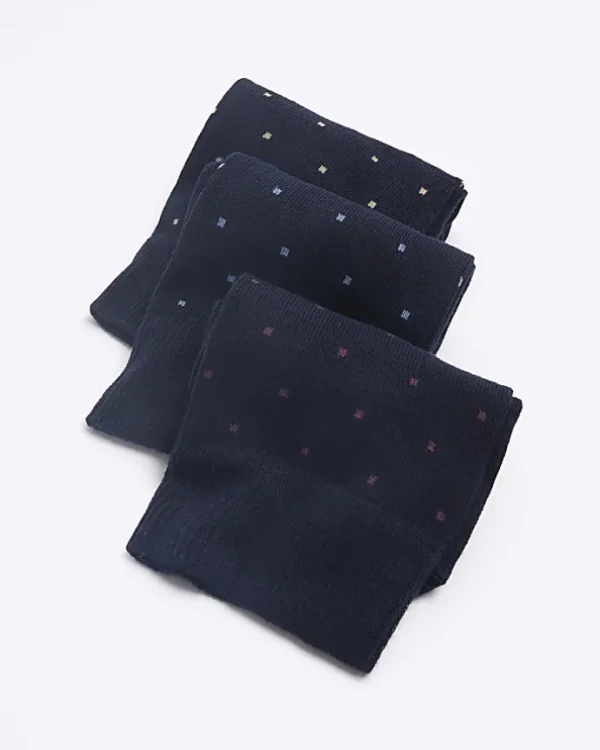 5PK Navy spot ankle socks