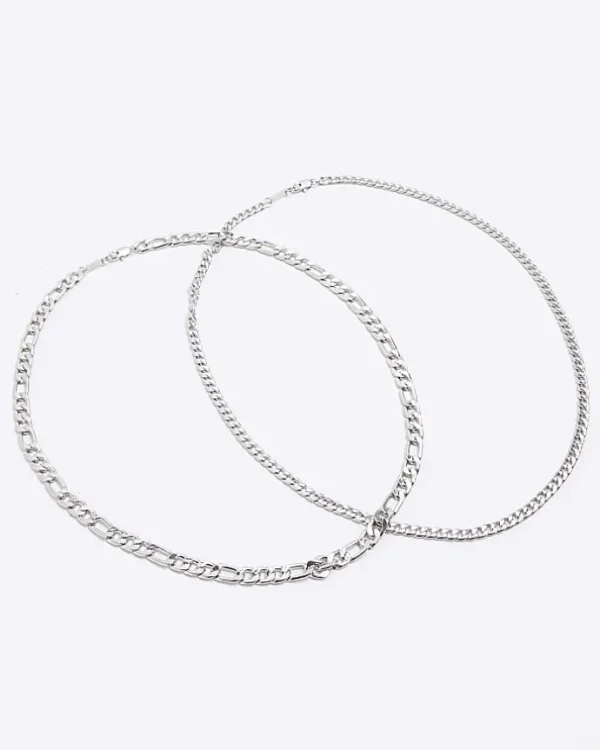 2PK silver colour chain necklace