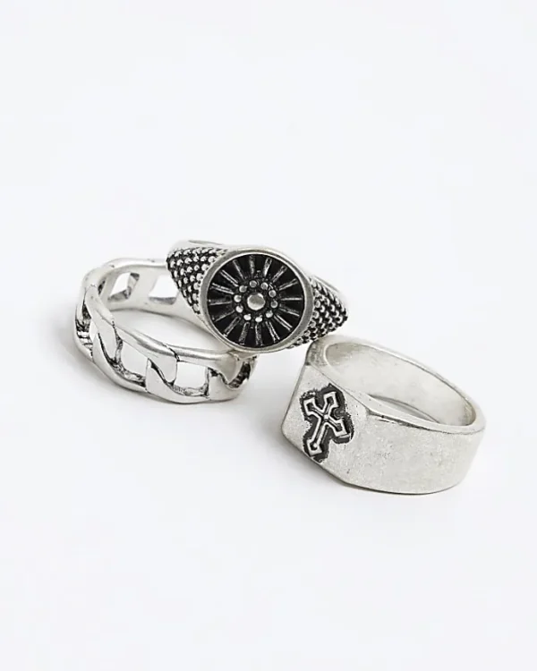 3PK silver colour cross ring