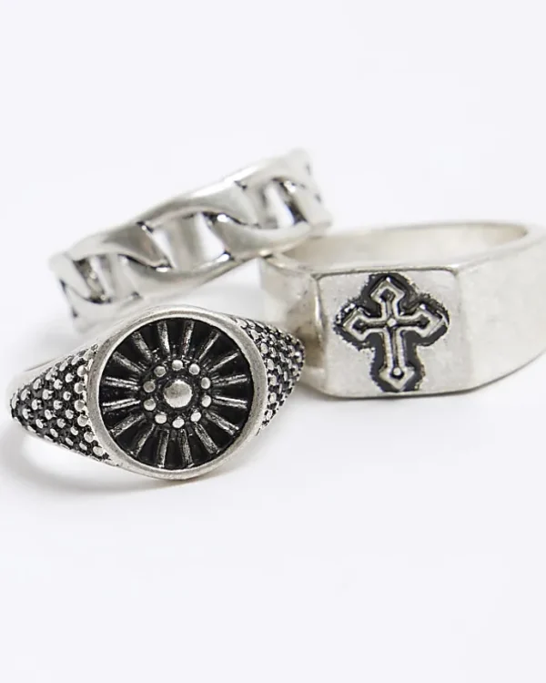 3PK silver colour cross ring