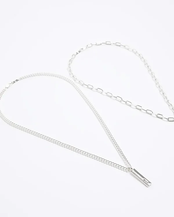 2PK silver colour pendant necklace