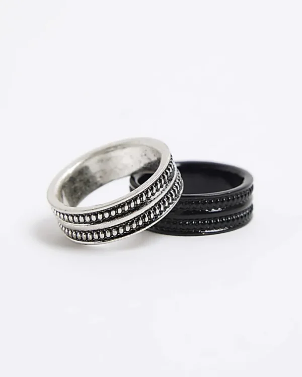 2PK silver colour textured rings