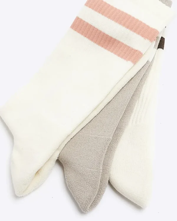 3PK stone double stripe tube socks