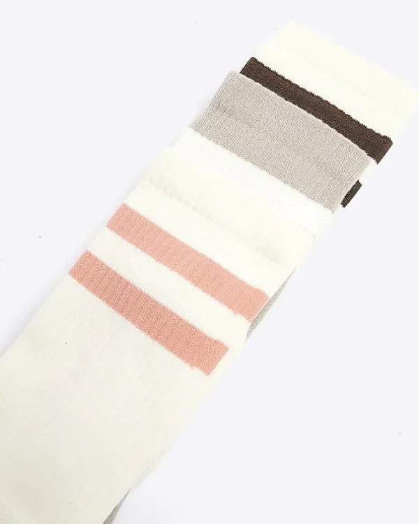 3PK stone double stripe tube socks