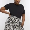 Plus black animal print t-shirt midi dress