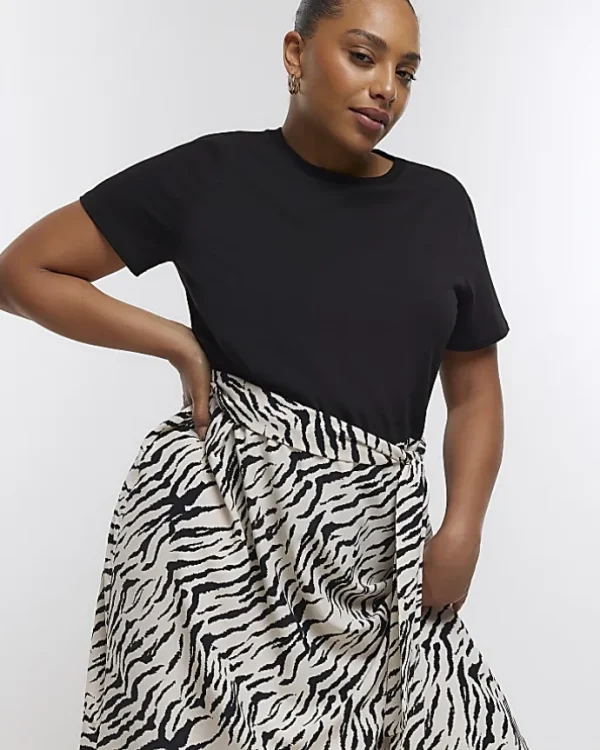 Plus black animal print t-shirt midi dress