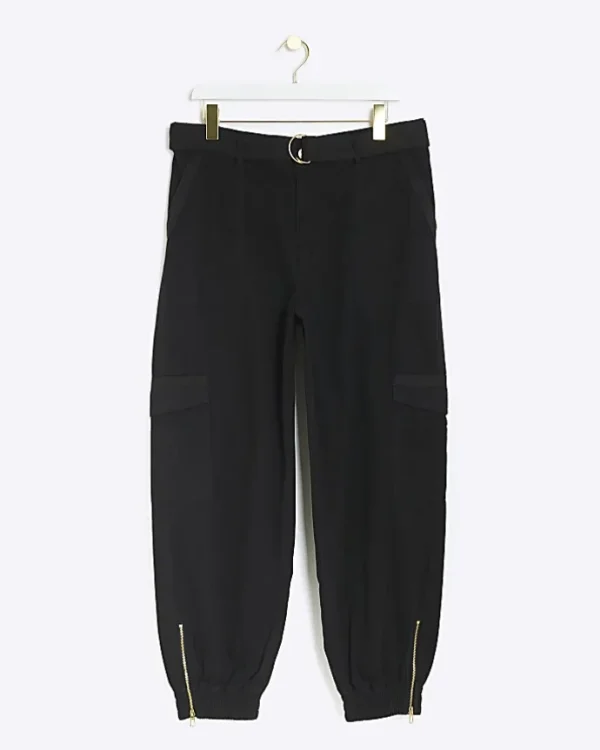 Plus black belted utility cargo trousers