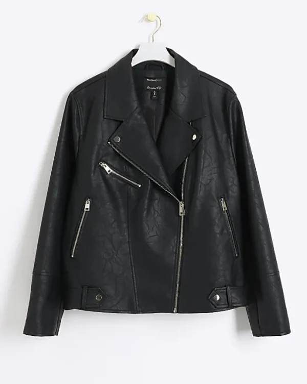 Plus black faux leather biker jacket