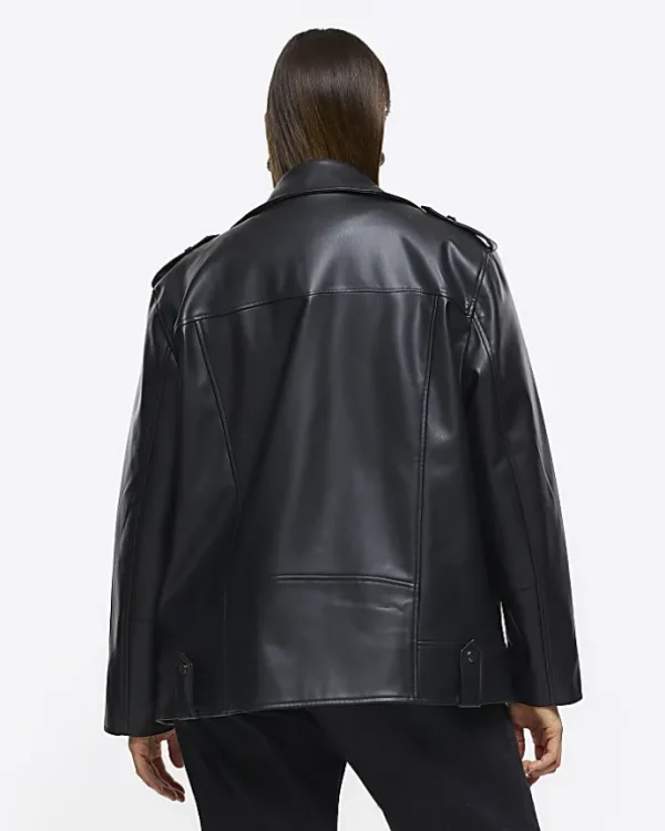 Plus black faux leather oversized jacket