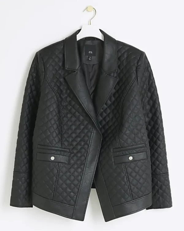 Plus black faux leather quilted blazer