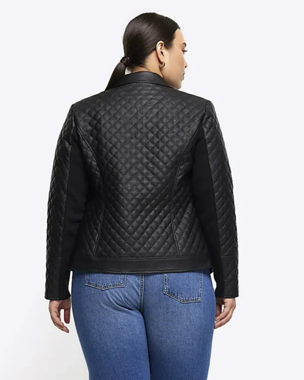 Plus black faux leather quilted blazer