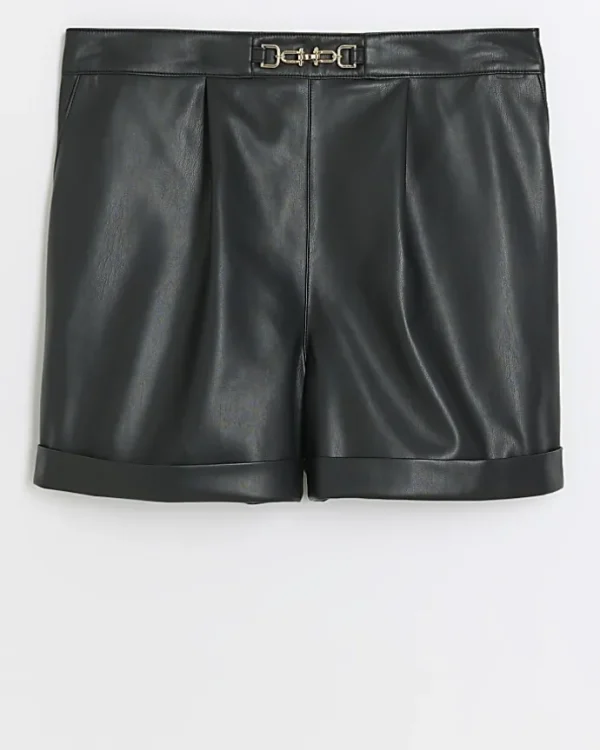 Plus black faux leather shorts