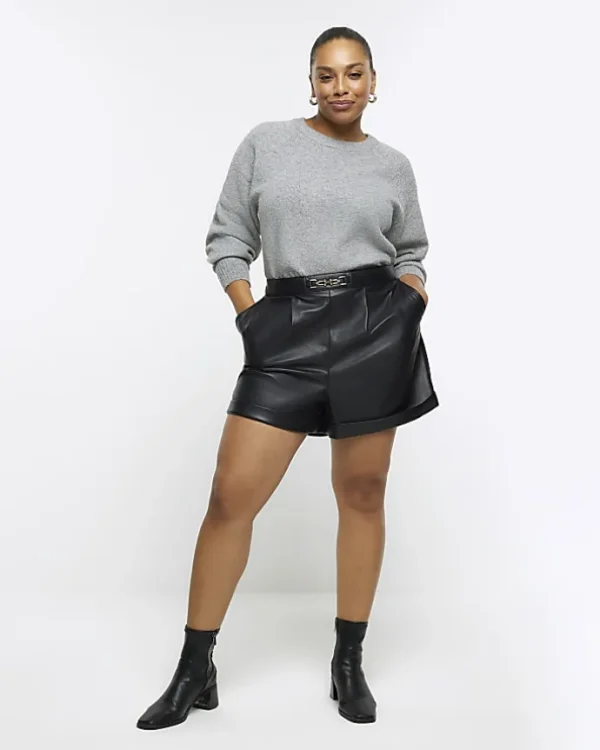 Plus black faux leather shorts