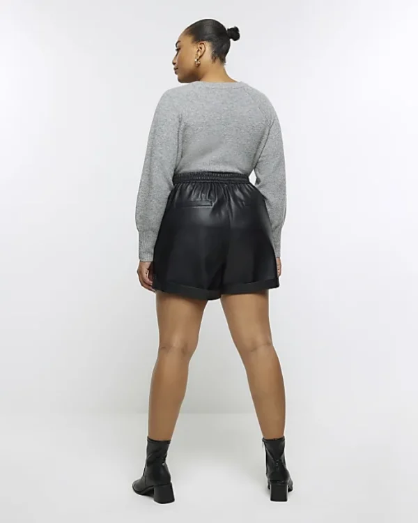 Plus black faux leather shorts