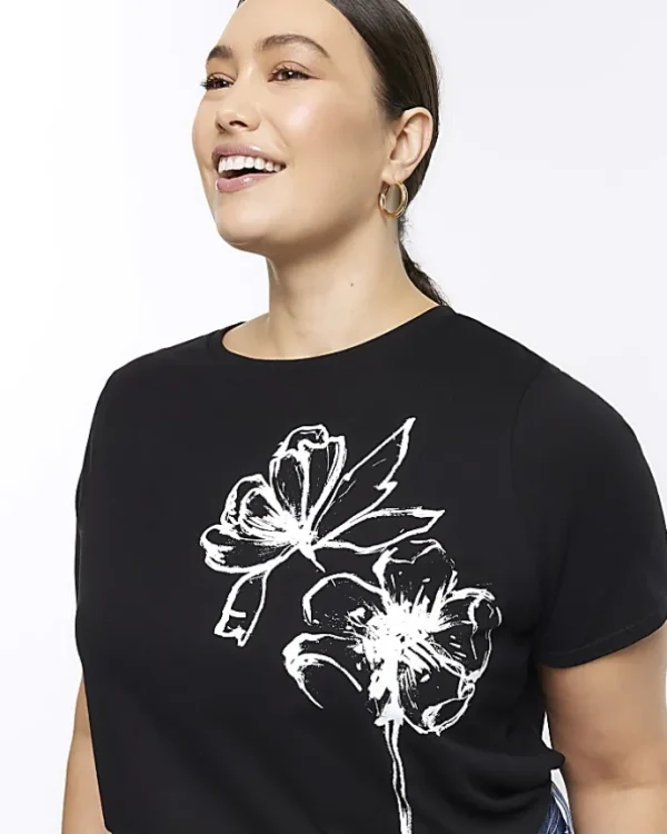 Plus black floral graphic t-shirt