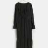 Plus black frill swing maxi dress