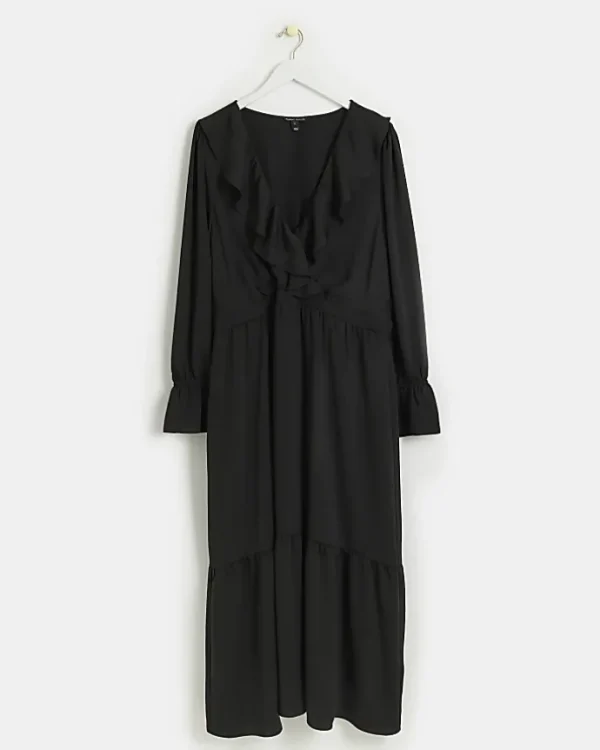 Plus black frill swing maxi dress