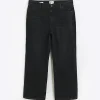 Plus black mid rise relaxed straight jeans