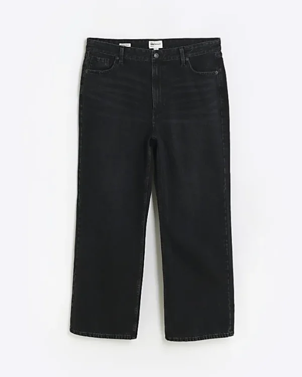 Plus black mid rise relaxed straight jeans