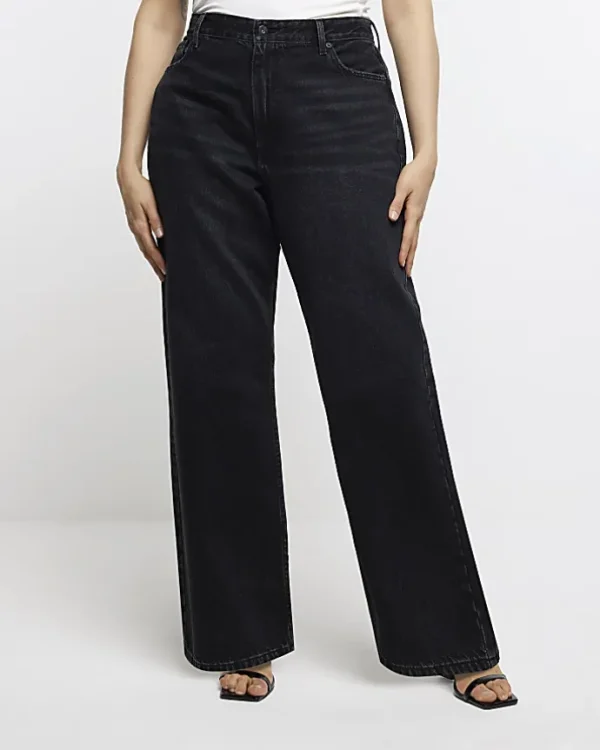 Plus black mid rise relaxed straight jeans