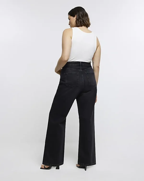 Plus black mid rise relaxed straight jeans