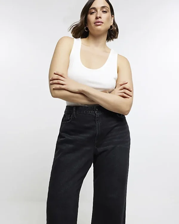 Plus black mid rise relaxed straight jeans