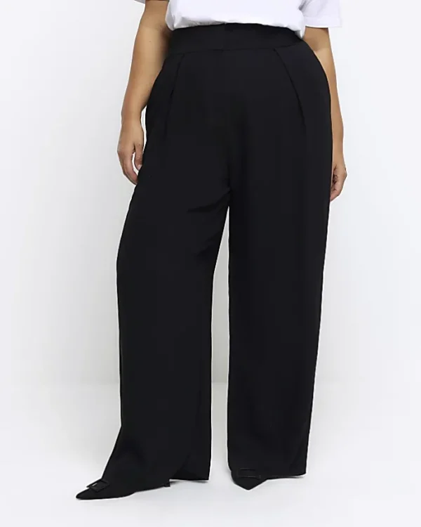 Plus black pleated wide leg trousers