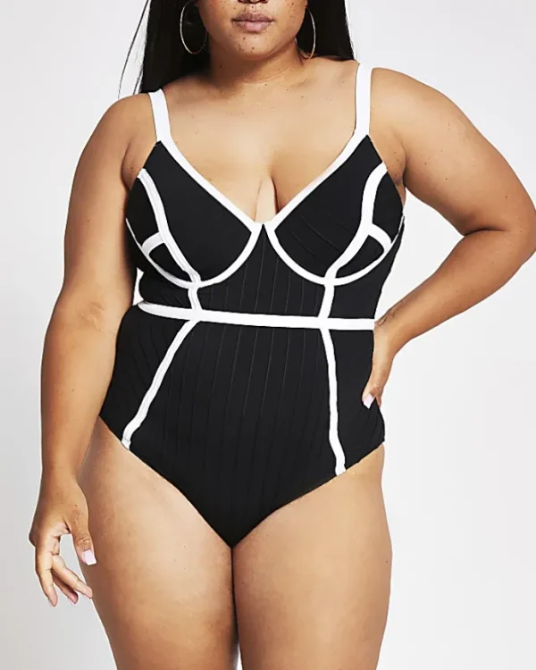 Plus black plunge bandage swimsuit