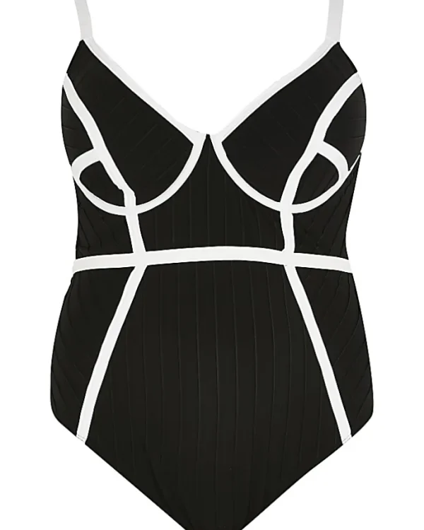 Plus black plunge bandage swimsuit