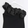 Plus black ruched asymmetric sleeveless top