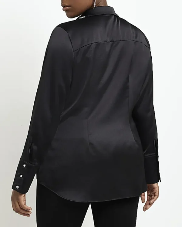 Plus black satin embellished shirt