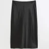 Plus black satin midi skirt