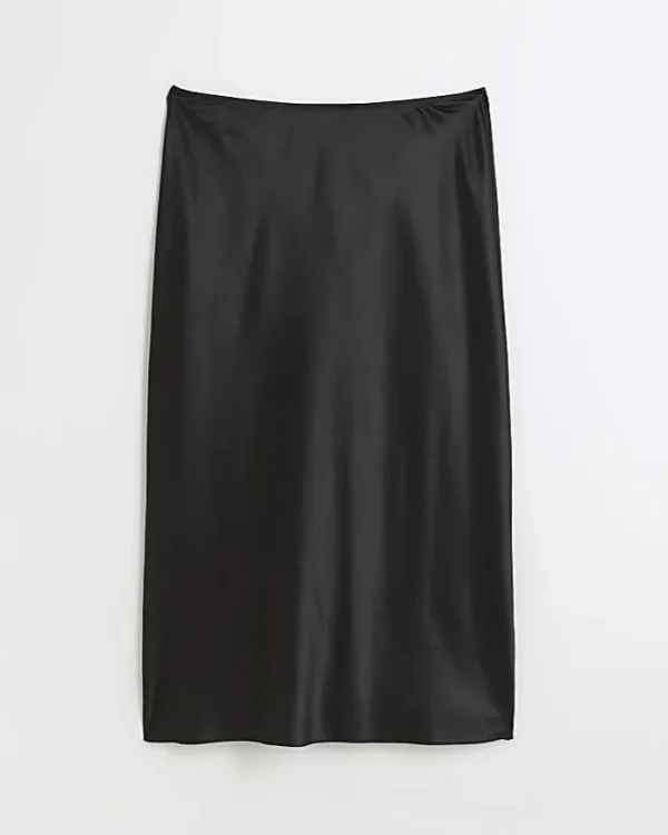 Plus black satin midi skirt